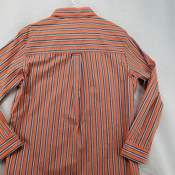 Chaps Shirt Men's Long Sleeve Casual Button Up Striped Oxford Orange Blue Med. - Picture 12 of 12